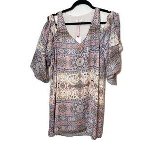 Parker Womens Cold Shoulder Shift Cocktail Mini Dress Multi XS Lined Printed NWT